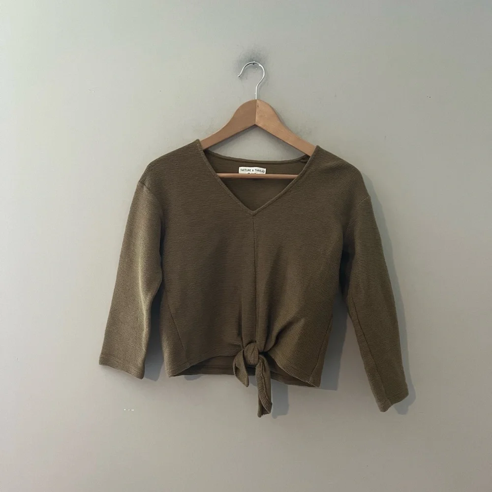 MADEWELL top Texture & Thread Tie‎ Front Top Asparagus olive green Small XS